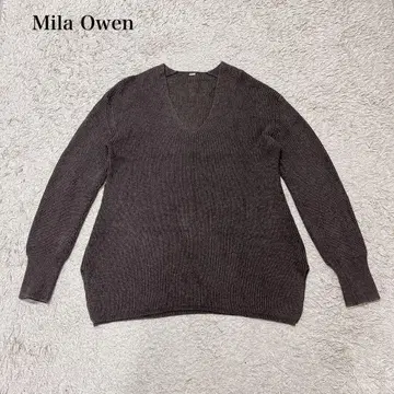 미라 오웬 깊은 V넥 롱 니트탑(F) 울 캐시미어 블렌드 내추럴 무드