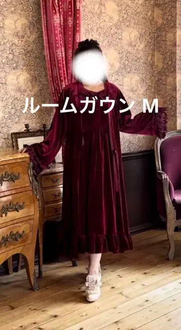 쿠라로리 쿠루미 마담 녹턴 벨로아 룸 가운 짙은 빨간색 보르도 M