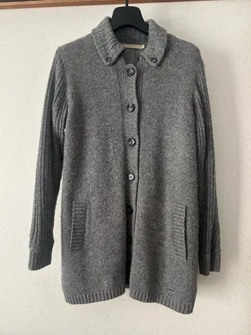 CROCODILE 크로커다일 카라 부착 니트 가디건 M 긴팔 그레이