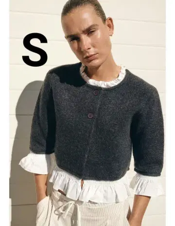 완판템 ZARA 포플린 콤비 니트 자켓