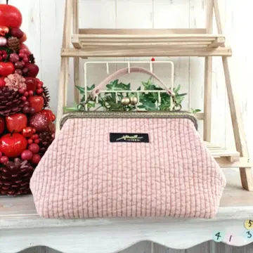 핸드메이드 가마구치 백 누비 더스티 핑크