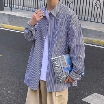 스트라이프 긴팔 셔츠 (파랑과 화이트)