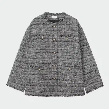 새상품급 PLST 플라스테 트위드 노카라 자켓 골드 버튼 S 사이즈