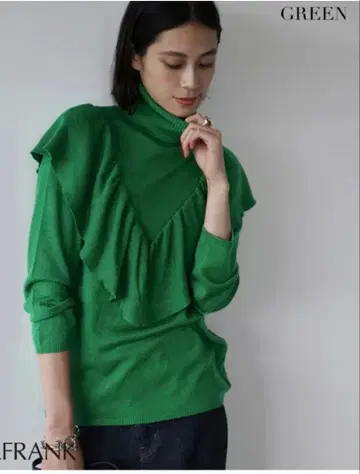 ELFRANK 프릴 터틀넥 니트 프리 사이즈 그린