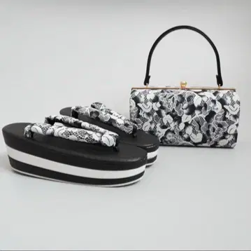 [블랙 x 화이트] 레이스 조리 백 세트 프리 사이즈 성인식 졸업식