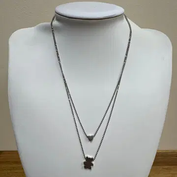 하트와 곰 참 포함 2단 목걸이