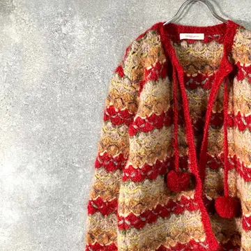 WONDERFUL WORLD 가디건 긴팔 레드 숏 히요쿠 버튼