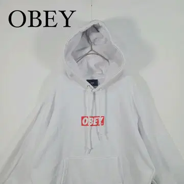 OBEY 화이트 로고 프린트 후드티 M 후디
