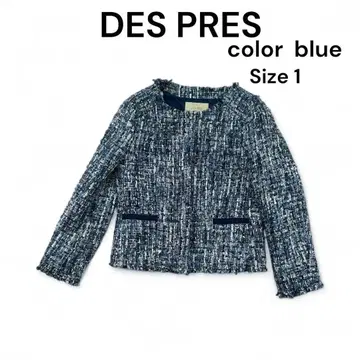 [새상품급] DES PRES 트위드 노카라 자켓 네이비 Size 1