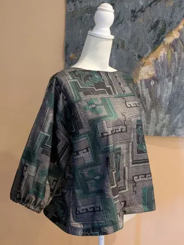 순수 실크 본장 오시마 명주 기모노 리메이크 7부 소매 풀오버 상의