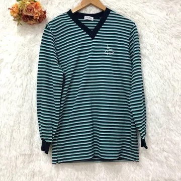 트로이 브로스 V넥 보더 티셔츠 [ M ] 긴팔 면 상의