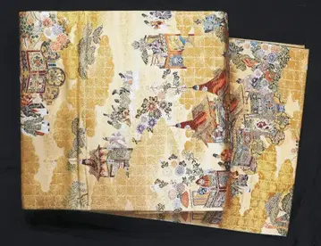 순수 실크 금박 후쿠로 오비 헤이안 시대 교토 기온 마츠리 그림