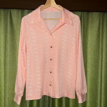 70's 핑크 긴팔 오픈 카라 셔츠