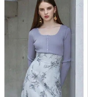 MERCURYDUO 백 레이스업 버튼 니트 도킹 꽃무늬 원피스