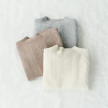 새상품 [ 북유럽, ] 깔끔한 실루엣의 아란 니트 (아이보리)