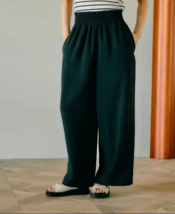 팬츠 [ 린넨 라이크 드라이 시리즈 ] 개더 와이드 스트레이트 팬츠