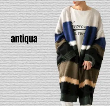 [ antiqua ] 롱 가디건 가디건 멀티 컬러 프리 사이즈