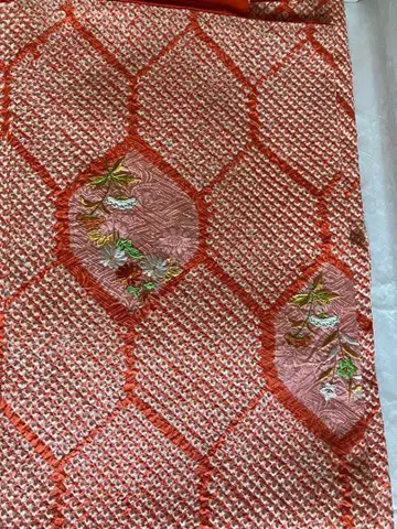 부착식 소시보리 자수 장식 주홍색 새상품급 순수 실크