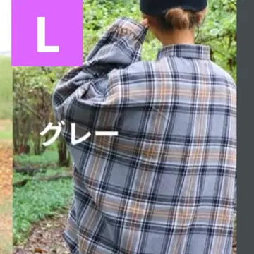 시마무라 nozomi 체크 셔츠 그레이 L 사이즈