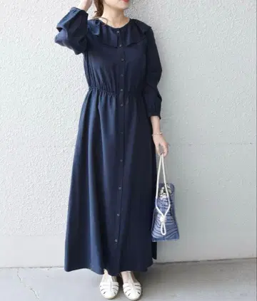 쉽스 네이비 셔츠 롱 원피스