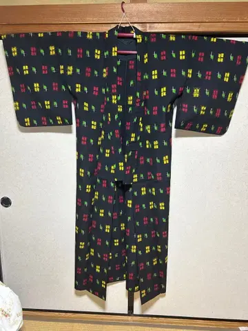 기모노 카스리 블랙 앤티크