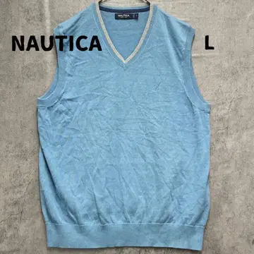 노티카 코튼 베스트 L 스카이블루 V넥 니트 심플 [ 6715 ]