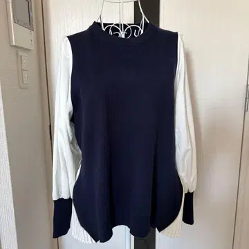 네이비 니트 레이어드 상의