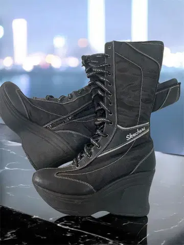 Skechers 블랙 롱 부츠 웨지힐