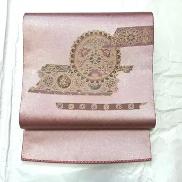 쇼소인풍 문양 실크 후쿠로 오비 당화 조각 새