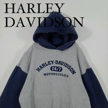 HARLEY-DAVIDSON 후드티 그레이 x 네이비 후디 USA 제조
