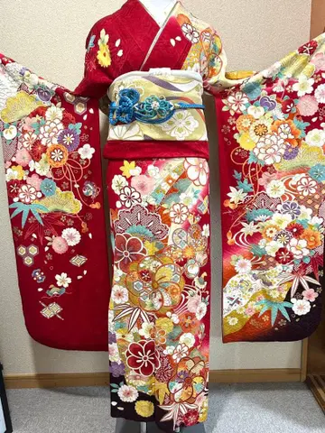 후리소데 5점 세트 성인식 사전 촬영 결혼식 빨간색