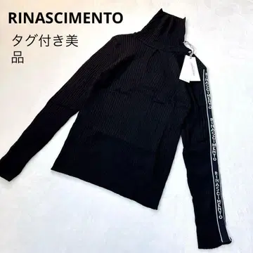 [ 택 포함 새상품급 ] 리나시멘토 리브 니트 터틀넥 로고 라인 블랙