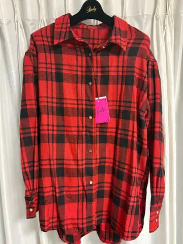 택 포함 미사용 새상품 Rady 빨간색과 블랙 체크 무늬 긴팔 셔츠