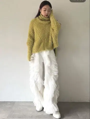 택 포함 새상품 라벨에튀드 데님 x 개더튤 팬츠 화이트