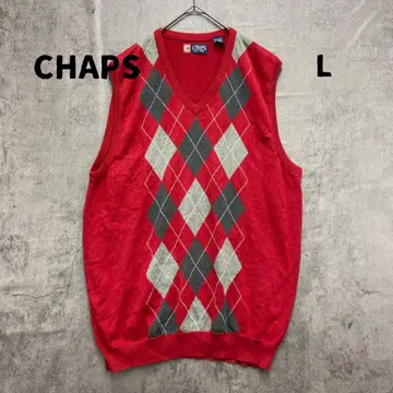 챕스 니트 베스트 L 빨간색 계열 아가일 무늬 코튼 [ 6709 ]