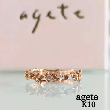 agete K10 골드 다이아 플라워 시스루 보타니컬 반지 7호