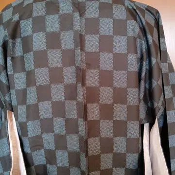 본고장 오시마 명주 가로쌍 블랙 컬러와 파랑 체크 겉옷