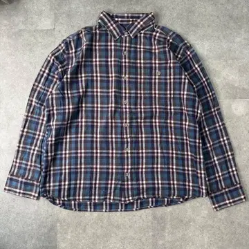 00s Eddie Bauer 코튼 플란넬 셔츠 블루 x 화이트 XL