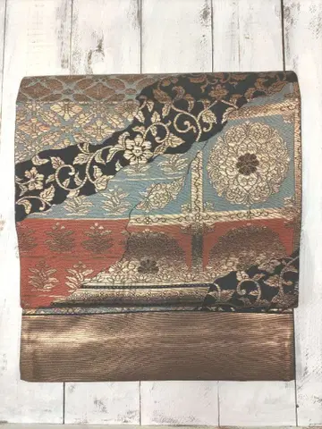 순수 실크 육통 무늬 후쿠로 오비 (No.515)