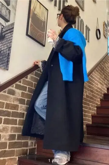 기모 루즈 체스터 코트 블랙 롱 코트 Ungrid