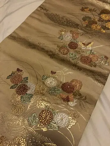 금실 자수 나고야 오비 국화 나비 꽃무늬 오비 리메이크 소재로도