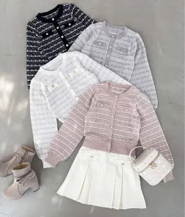 반짝반짝 버튼 트위드 라이크 가디건 마제스틱 레곤