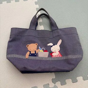 familiar 데님 토트백 곰과 토끼 자수
