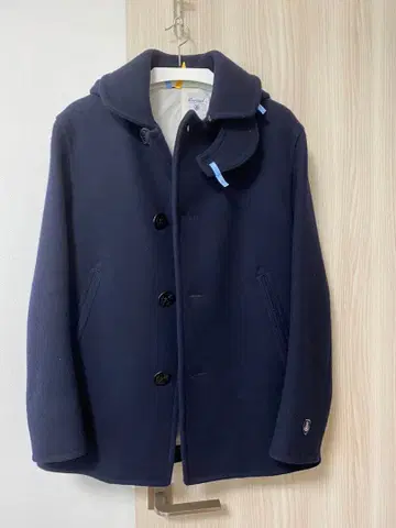 Occidental 후드 부착 울 코트 네이비