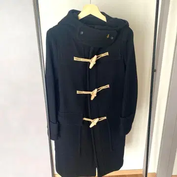 RERACS 블랙 후드 부착 더플 코트