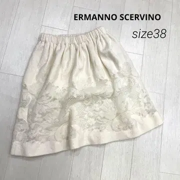 에르마노 쉘비노 고급 실크 혼방 울 밑단 레이스 스커트