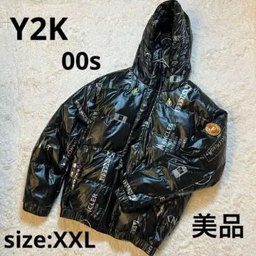 새상품급 Y2K grunge 다운 자켓 광택 프린트 시크 스타일