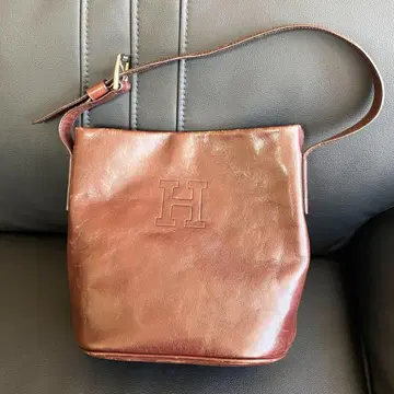 히로후 브라운 가죽 핸드백