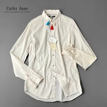 미사용 Cathy Jane 거즈 코튼 셔츠 크링클 가공