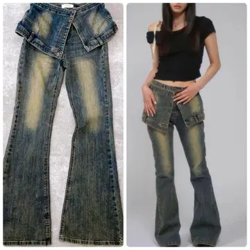 완판템 aclent 랩 레이어드 플레어 데님 데니M